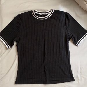 Black Ribbed T-shit with Collar Detailing